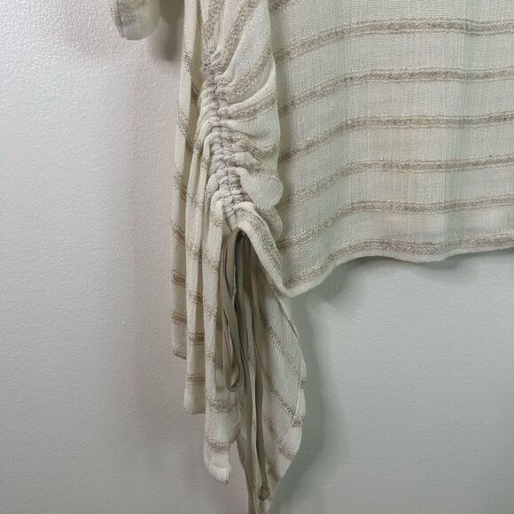 IC By Connie K Beige Striped Linen Blend Asymmetrical Blouse Womens Size M Artsy - Picture 4 of 12